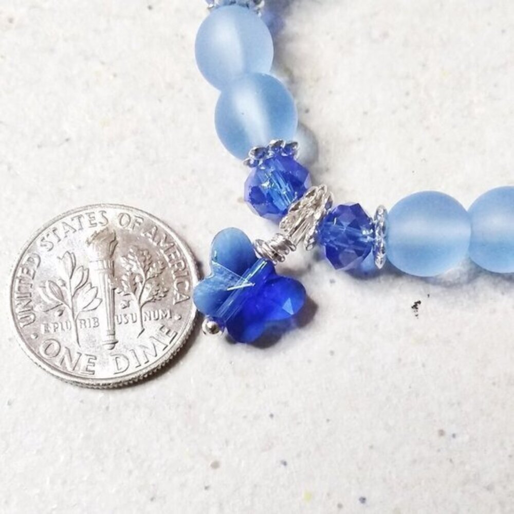 Blue Butterfly - Beaded Stretch Bracelet 4 Girls 5.5-6" Wrists! - Picture 3 of 9